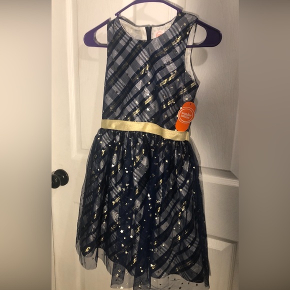 NWT girls size 10 holiday special occasion dress, navy, gold, metallic s… - Picture 1 of 8